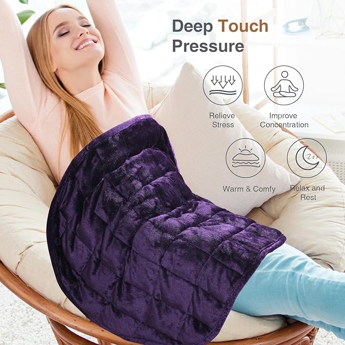 Alomidds Weighted Lap Blanket 7lbs, Cozy Breathable Flannel Weighted Lap Pad for Adults, Small Weighted Blanket for Travel, Sleeping, Couch, Purple, 29" x 24"