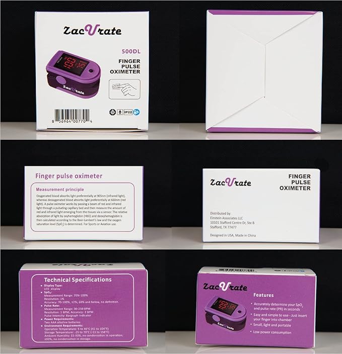 Zacurate Pro Series 500DL Fingertip Pulse Oximeter and Oximeter Carrying Case Bundle