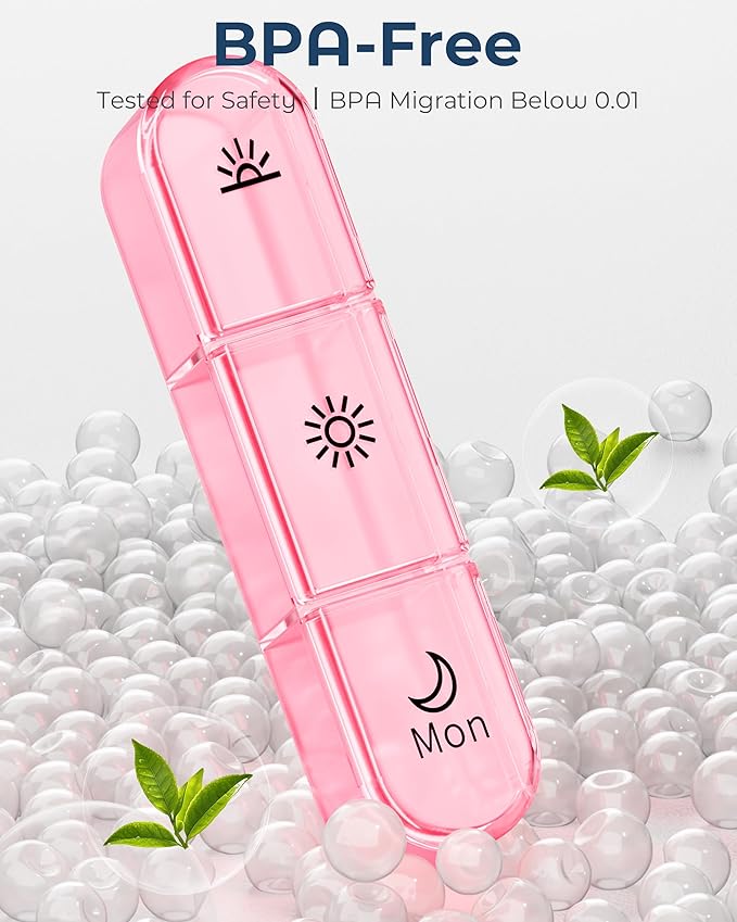 Pill Organizer 3X a Day｜Pink Perfection Portable Pill Case｜7-Day Weekly Compartment｜Stylish Travel Essential for Fashionistas｜BPA-Free Health Companion｜Luxury Bag Must-Have