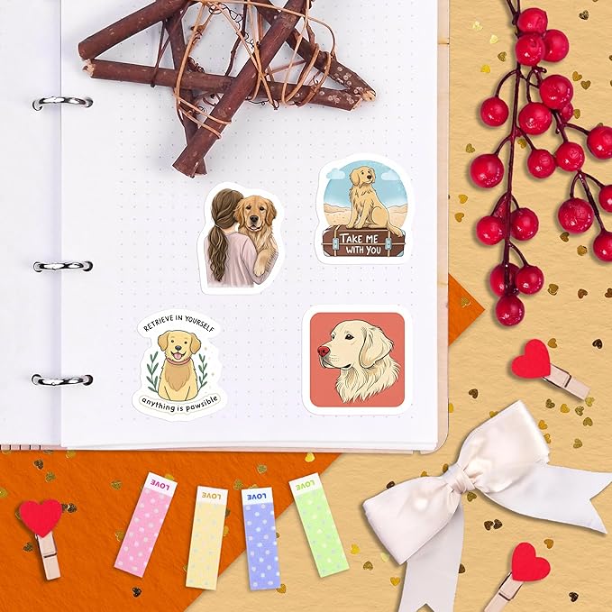 100Pcs Golden Retriever Stickers for Water Bottle, Laptop - Golden Retriever Gifts, Party Supplies & Decorations - Dog Stickers and Decals - Gift for Women & Men