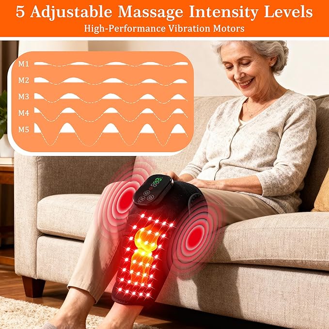 2PCS Knee Massager with Heat and Red Light Therapy, 660nm&850nm Red Light Therapy Heated Device for Knee Elbow Shoulder, Pain Relief Knee Brace for Women Grandma & Grandpa