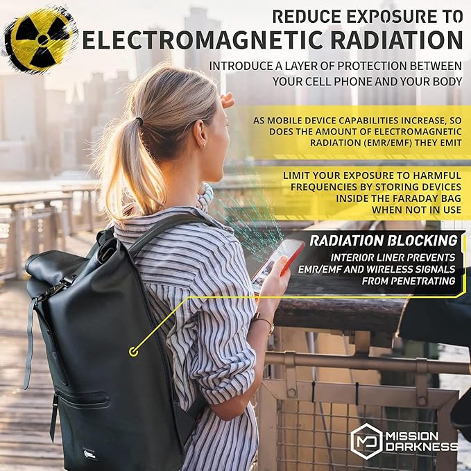 Mission Darkness FreeRoam Faraday Backpack // Stylish Bag with Durable Water-resistant Exterior, RF Blocking Liner, Padded Laptop Compartment, Device Isolation, Anti-tracking, EMF Shielding