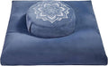 Meditation Zafu Cushion Set with Buckwheat Hulls & Memory Foam - Ergonomic Support for Yoga & Sitting - Removable Machine-Washable Luxury Velvet Cover - for Adults and Kids (Blue)