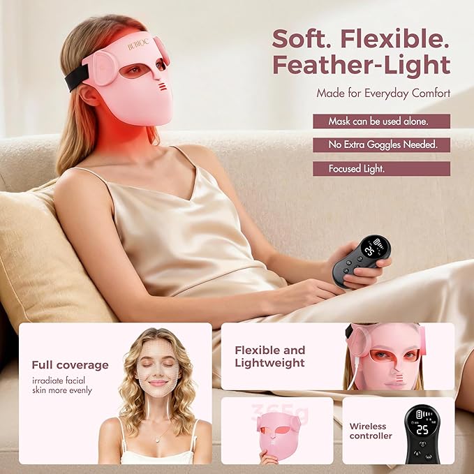 4D Red Light Therapy for Face with 400 LEDs,8+1 Color Light Therapy Mask for 4 Modes, 850nm Near Infrared Red Light Mask, 4000mAh Portable Rechargeable Led Face Mask Remote Control for Home & Travel