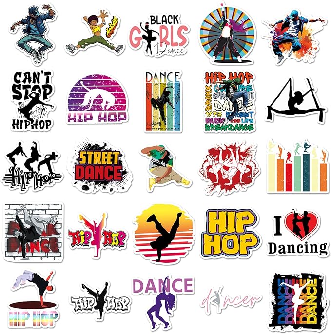 50pcs Dancing Stickers,Waterproof Vinyl Stickers with Breakdance, Street Dance & Ballet Elements, Suitable for Kids & Adults, Decor for Laptop, Phone