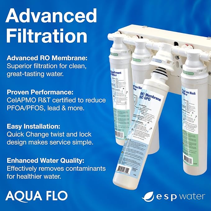 Genuine Aqua Flo Platinum QCRO RO Filter Kit with 50 GPD Membrane and Cartridges | 4-Stage Filtration, Easy Install, Contaminant Reduction, Improved Taste, Cost-Effective Water Solution