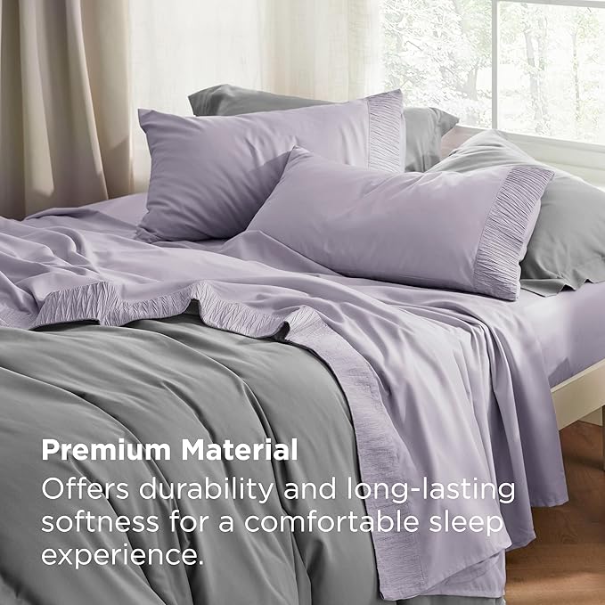 Bedsure Queen Sheet Set - 4 Pieces Soft Queen Size Sheets - Breathable & Cooling - Hotel Luxury - Easy Care Polyester Microfiber Bedding for Women, Men, Lavender
