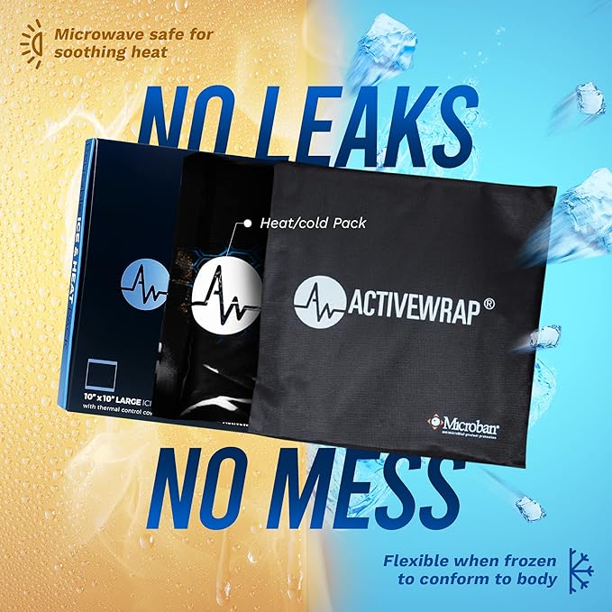 Activewrap Reusable Ice Packs for Injuries - Hot and Cold Gel Compress for Injury Recovery and Pain Relief, Soft, Flexible, Leakproof Pad for Back, Knee, Hip, & Shoulder - X-Large (13 x 10 Inches)