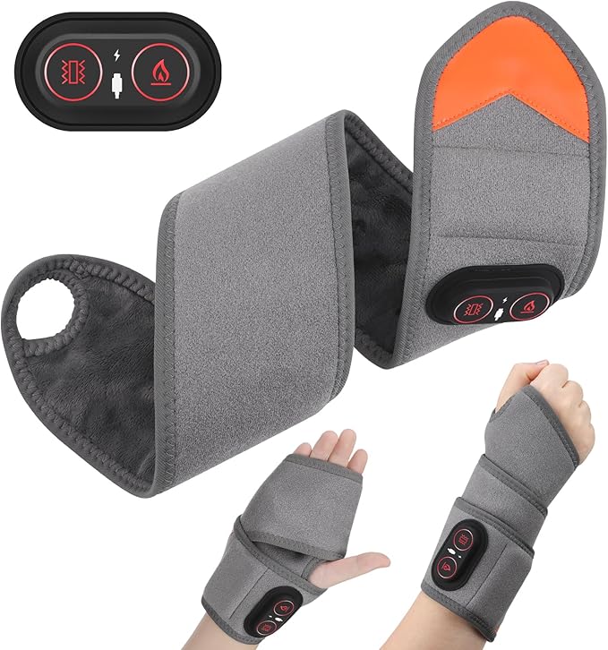 Carpal Tunnel Wrist Massager with Heat, Heated Wrist Wrap for Wrist Pain Relief, Cordless Wrist Massager for Arthritis, Repetitive Strain & Daily Wrist Soreness，3 Heats, 3 Massages, Red Light