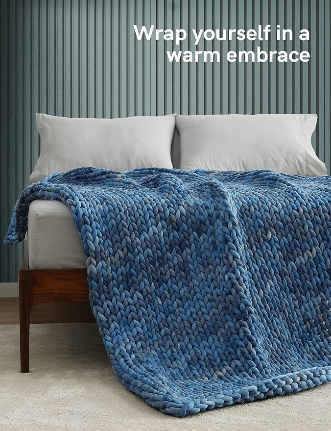 YnM Weighted Blanket, Handmade Chunky Knitted Design, Soft and Cozy, Temperature Regulating and Breathable, Machine Washable Throw for Sleep or Home Decor (Dark Blue Tie-Dyed, 50x60 Inch, 10lbs)