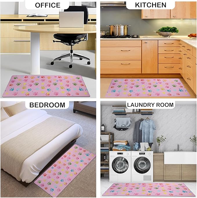 Pink Kitchen Mat Cushioned Anti-Fatigue Floor Mat,Waterproof Non-Skid Kitchen Mats and Rugs Heavy Duty Comfort Standing Mat for Home, Office, Sink, Laundry, Colorful Paws