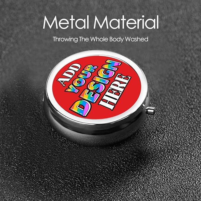Custom Pill Box, Medicine Pill Organizer Case Container Travel Pill Holder Vitamin for Purse Med Wallet Portable Mini Pastillero Round, Red, Personalized Gifts