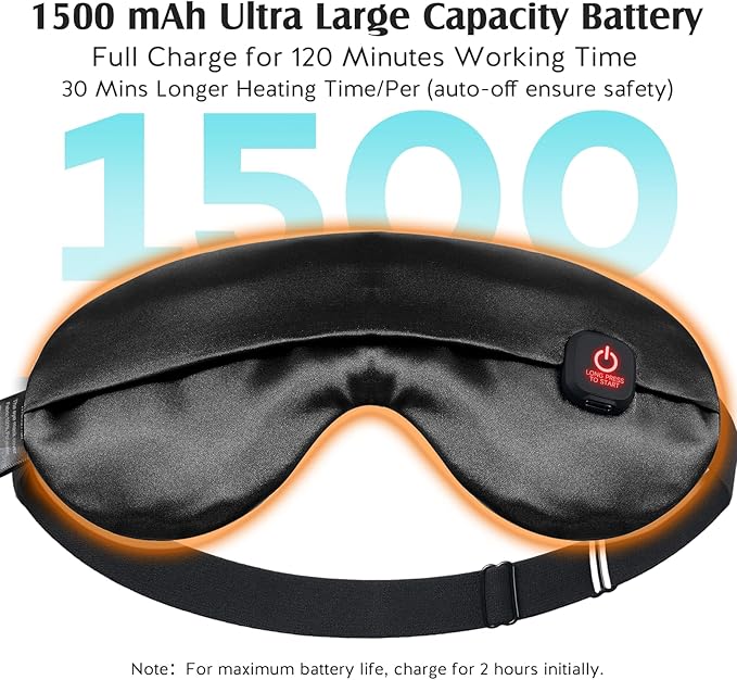 YFONG Cordless Heated Eye Mask for Dry Eyes, Warm Eye Compress for Stye, Blepharitis, Chalazion, MGD, Washable Heating Eye Mask for Sleeping, Travel, Office Nap, Perfect Light Blocking (Black)