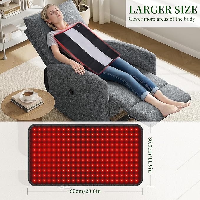 Large Red Light Pad for Body, 24" × 12" 242pcs LEDs 3 in 1 Chip 660nm and 850nm Red & Near Infrared Light Wrap Belt with 5 Brightness and 9 Time Settings for Legs, Back, Waist, Shoulders