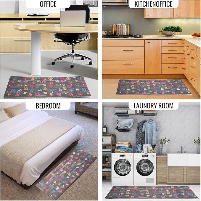 Kitchen Mat Cushioned Anti-Fatigue Floor Mat,Waterproof Non-Skid Kitchen Mats and Rugs Heavy Duty Comfort Standing Mat for Kitchen, Home, Office, Sink, Laundry, Colorful Paws (Grey)