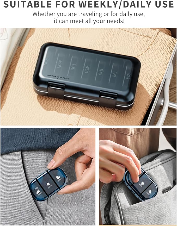 Weekly Pill Organizer 3 Times a Day, Large Pill Organizer 7 Days, Portable Pill Case 21 Days, Moisture Proof Large Pill Dispenser, Travel Pill Box for Vitamins Fish Oil Supplements (Blue)