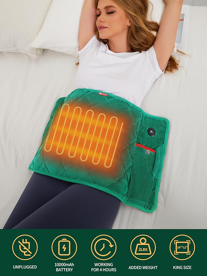 Vofuoti Portable Heating Pad, Cordless Weighted Heating Pads with 10000mAh Battery and 3 Heat Settings, Electric Heated Pad for for Back, Abdomen, Neck & Shoulder, Gift for Family, 12" x 24"