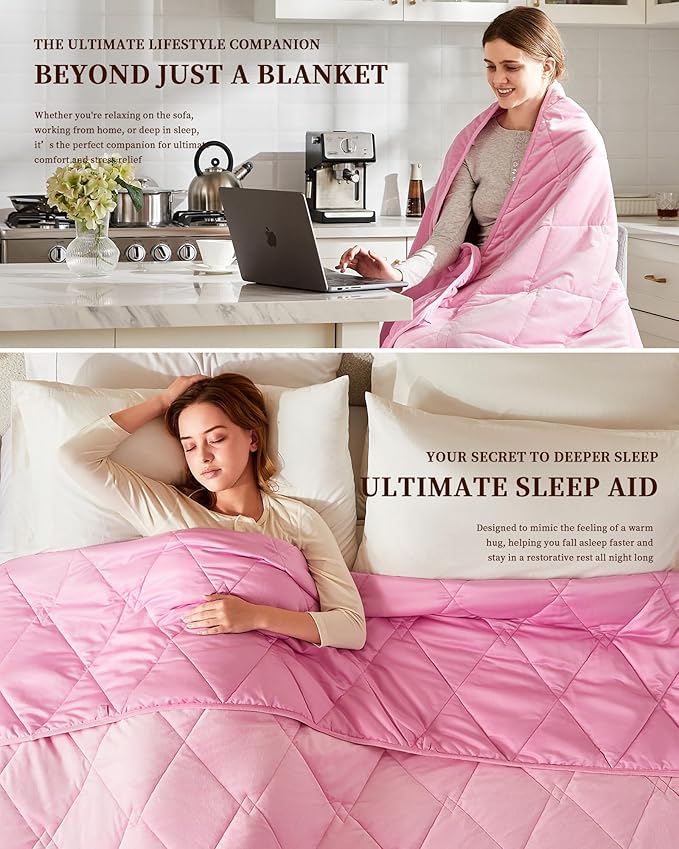 L'AGRATY King Size Weighted Blanket for Adults 45lbs, 88"x104" — Cooling Breathable Heavy Blanket with Glass Beads for Sleeping Perfect for Hot Sleepers & Couples Machine Washable All-Season Pink