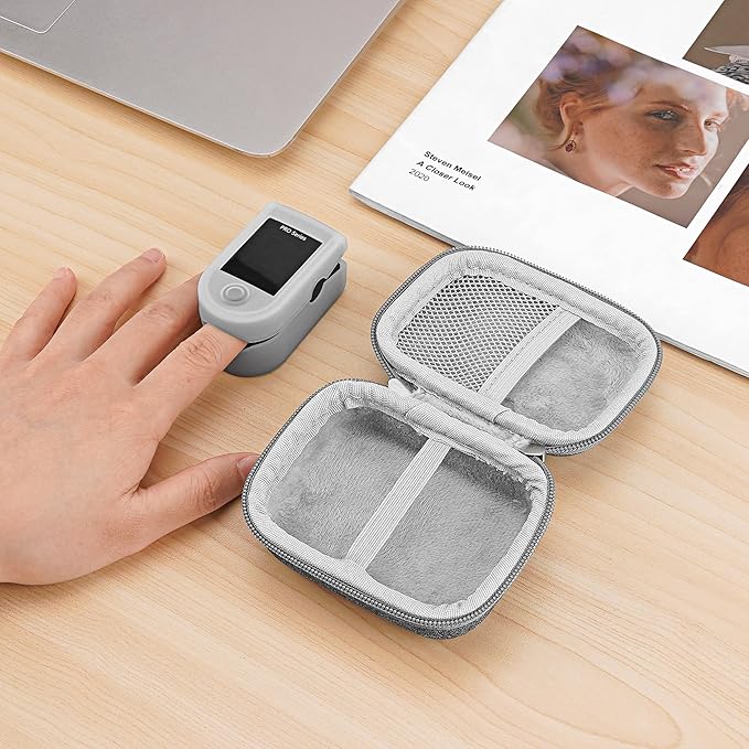 Fingertip Oximeter Storage Case Compatible with Zacurate Pro Series, Innovo Deluxe IP900BP-B, iHealth AccuMed CMS-50D1, Omron HPO-100, Hard Shell Storage Box. (Grey, Only Case)