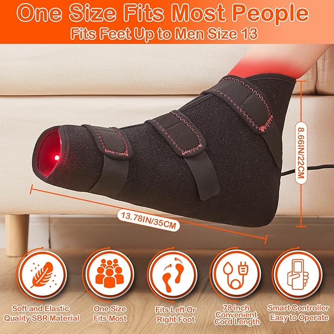 JOBYNA 1 Pack 660nm Red Light & 850nm Infrared Light Shoe — Flickering Pulse Mode, Red Light Boots for Toes & Foot & Ankle Wrap, One Size Fits All