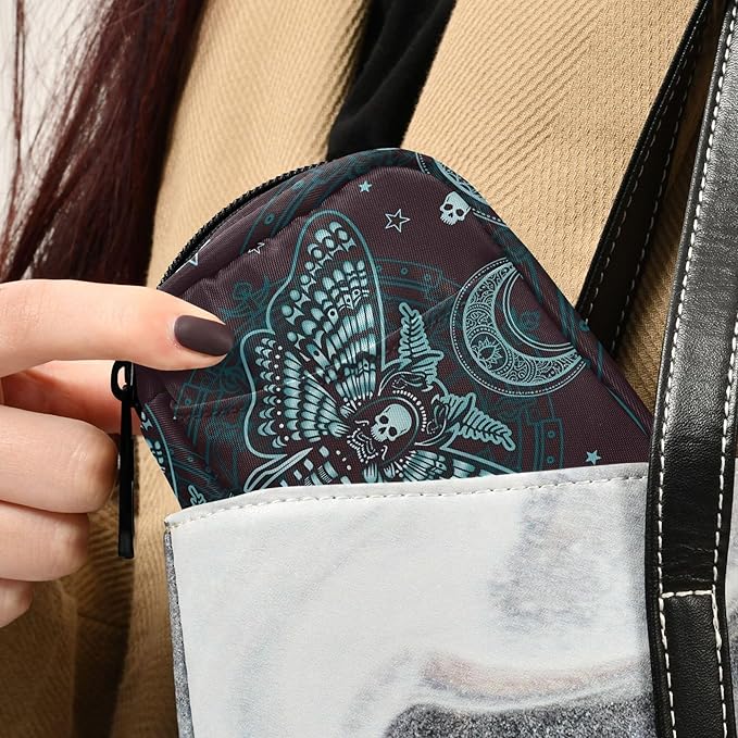 Travel Pill Organizer Bag Weekly Pill Organizer Case Gothic Skull Butterfly Portable Small Daily Pill Boxes for Vitamin Fish Oils Supplement Holder with Zipper Compact Size
