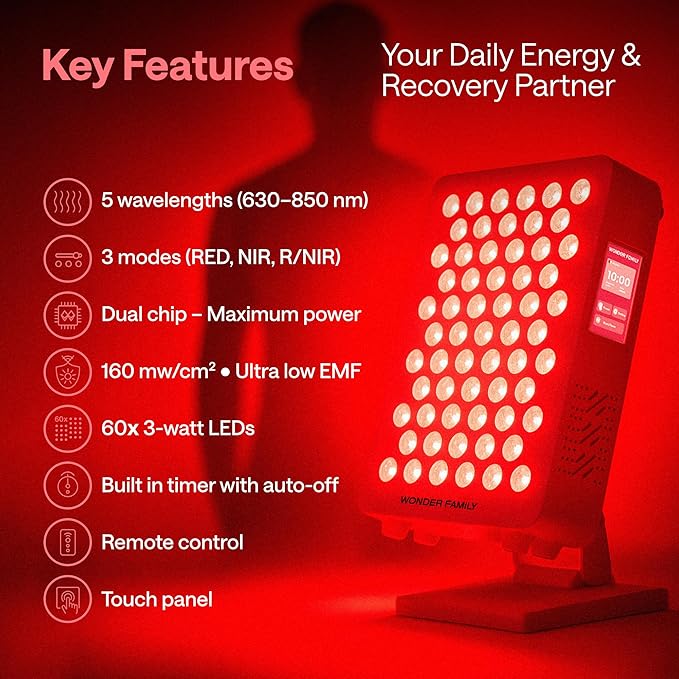 Portable Red Light Therapy Panel – Led Near Infrared & Red Light Therapy for Body, Face, Neck, Back, Knee, Shoulders, Muscles – Spa, Sauna, & Sleep Support Tool – 630 nm, 660 nm, 850 nm Wavelengths