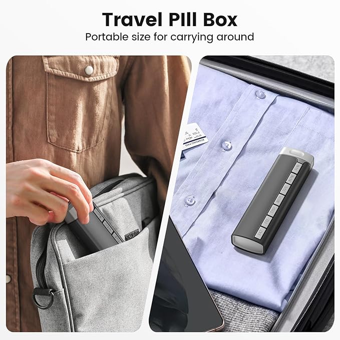 Daviky Travel Pill Organizer - Premium Aluminum 7 Day Weekly Pill Organizer, Daily Pill Case Spill Prevention, Stylish Pill Holder 7 Day Capacity for Medicine, Supplements and Vitamins (Black)