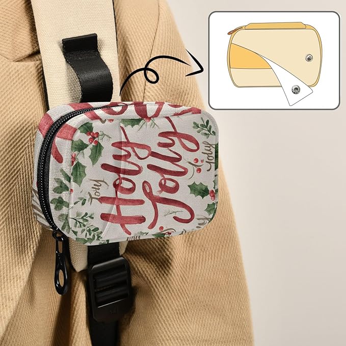 Beige Winter Cherries Holly Jolly Travel Pill Organizer Case Box Container Weekly Portable Vitamin Medicine Holder Storage Bag with Zipper Removable