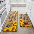 MAYHMYO Sunflower Kitchen Mat Set of 2 - Anti Fatigue Mats for Kitchen Floor - Non Slip Cushioned Rugs for Standing (17.3"×29"+17.3"×47"-0.4") Wood Grain