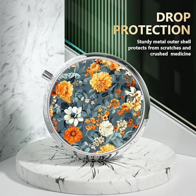 Nipichsha Pill Box, Small Pill Case for Purse & Pocket, Cute Travel Medicine Organizer, Portable Medicine Container Holder to Hold Vitamins, Medication, Fish Oil & Supplement, B05-Beautiful Flowers