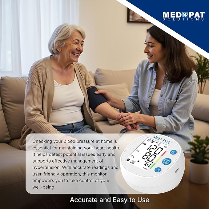 Med-Pat BP-R Blood Pressure Monitor - Digital Automatic Arm Cuff BP Machine - Large LCD, 2 Users, 120 Memories Each - Heartbeat & Still Detection - Portable, Easy - Round Design