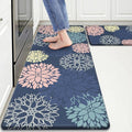 StepLively Kitchen Mats, 2 PCS Cushioned Anti-Fatigue Floral Pattern, Oeko-TEX Certified Washable Non-Slip Standing Mats for Kitchen, Office, Sink & Laundry (17.3"x30"+17.3"x47", Blue)
