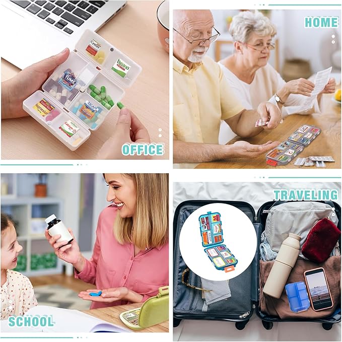 383Pcs Pill Organizer Medicine Labels, Pre-Cut Medicine Stickers Travel Daily Pill Container Labels with 34 Sheets Pill Box Lables Pill Organizer Stickers of Brands+4 Sheets Blank Stickers(351+32PCS)