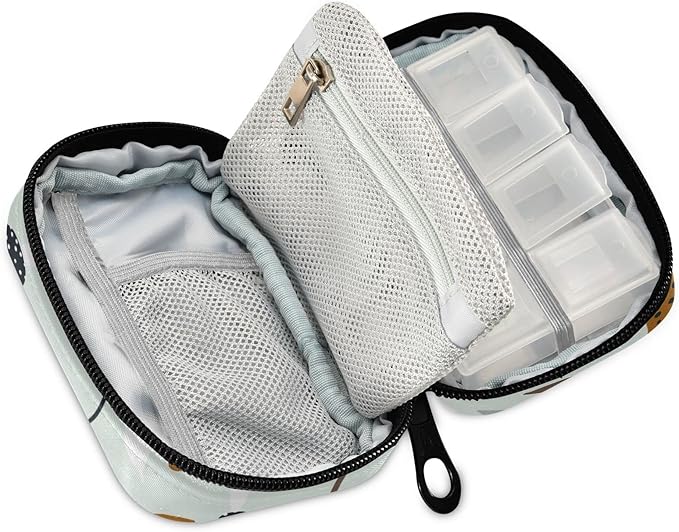 Pill Box Mushroom Autumn Forest Jungle 7 Day Pill Case Travel Pill Organizer Bag with Zipper Portable Weekly Vitamin Medicine Supplement Holder Pouch Bag
