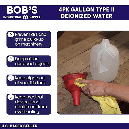 BISupply Deionized Water Gallon Type 2 Deionized Water Jug - 4Gal Type II Demineralized Sterile Distilled Water for Automotive and Laboratory Equipment