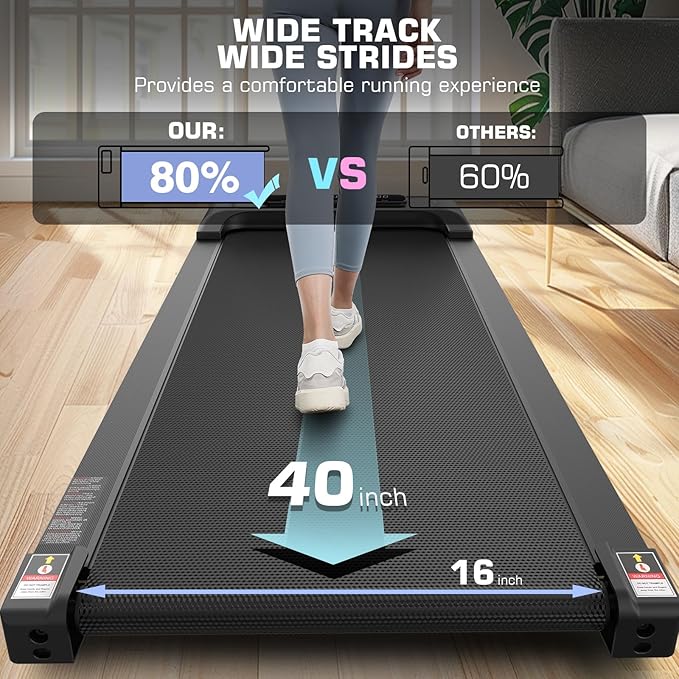 Under Desk Walking Pad for Home Office - 2.5 HP Portable Treadmill With 300 lb Capacity, Compact Jogging Running Machine, Remote Control and LED Display