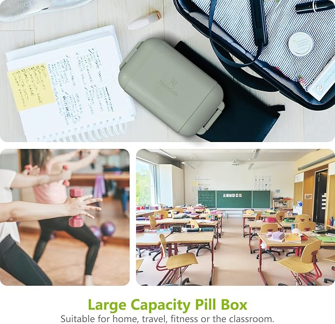 Portable Pill Organizer, Pill Box with 7 Compartments, Small Pill Case for Travel, Daily Medicine Pill Organizer with Air-Tight Lid