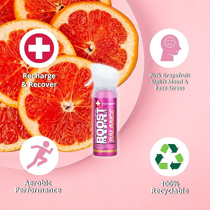Boost Oxygen Pocket Size Balance Pink Grapefruit Aroma 3L Canister | Respiratory Support for Aerobic Recovery, Altitude, Performance & Health (3 Pack)