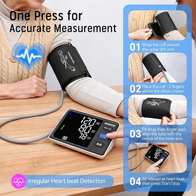 Blood Pressure Monitor for Home Use, Blood Pressure Machine Upper Arm, Adjustable Large Blood Pressure Cuff 9-17'', Automatic Blood Pressure Monitor with 2×199 Sets & Large LED Backlit Screen
