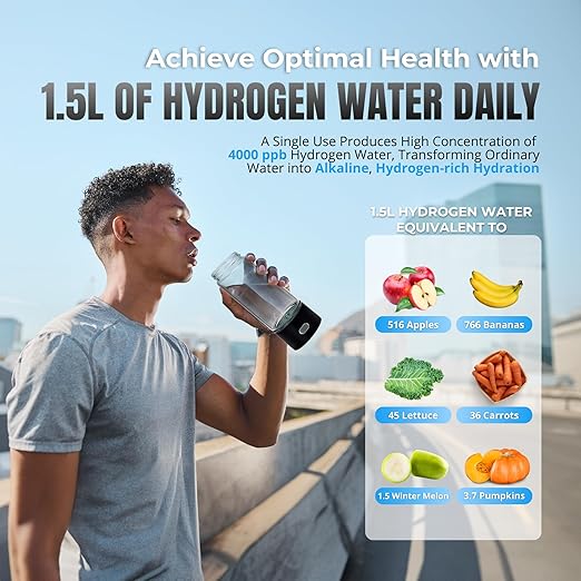 New Version Hydrogen Water Bottle Generator, Improve Water in 3 Minutes, 4000 ppb Hydrogenated Water Ionizer Bottle with SPE/PEM Technology, Perfect for Home, Office, Gym, Travel (Silver Chrome)