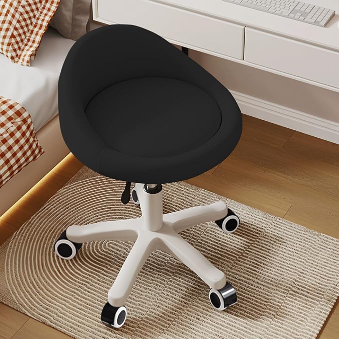 Rolling Stool – Ergonomic Swivel Seat, Adjustable Height, Ultra-Quiet Wheels, Padded PU Leather Cushion, for Salon, Office, Massage & Medical Use Black sap1