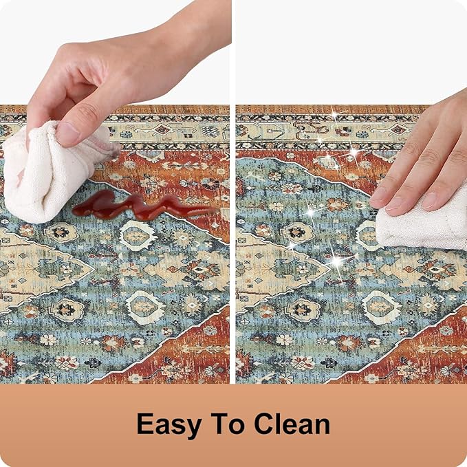 Collive Boho Kitchen Mats Cushioned Anti Fatigue Mats, Non-Slip Kitchen Floor Mats, Standing Kitchen Mats for Office, Sink, Laundry, 17”x30” Red Waterproof Kitchen Rug