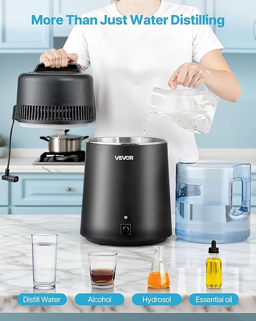 VEVOR Water Distiller, 6L / 1.6 Gallon Countertop Water Distiller for Home, 900W Distilled Water Maker with BPA-Free Plastic Container, 304 Stainless Steel Interior, Distilling for Drinking Water