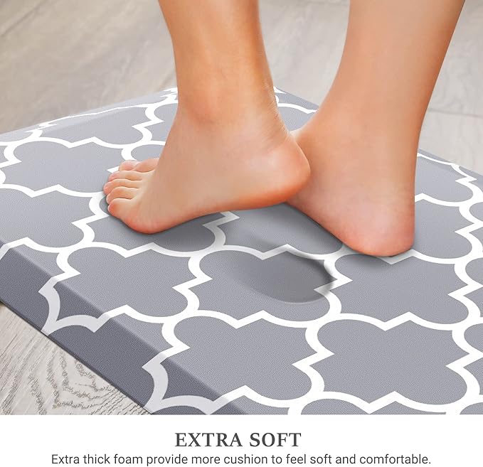 WISELIFE Kitchen Runner Rugs Anti-Fatigue mats - 4/5 Inch Non Slip Waterproof Ergonomic Comfort Mat for Kitchen, Floor Home, Office, Sink, Laundry (17.3"x 60",Grey)