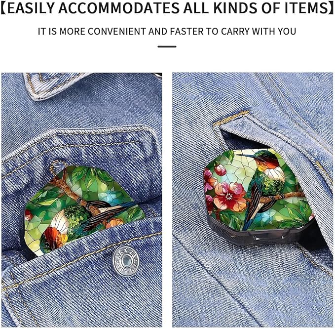 This Portable Vintage Stained Glass Hummingbird Pattern 4-Compartment Pillbox Can Be Placed in A Pocket Or Wallet to Store Vitamins, Medicines Fish Oil Health Supplements Other Medications.