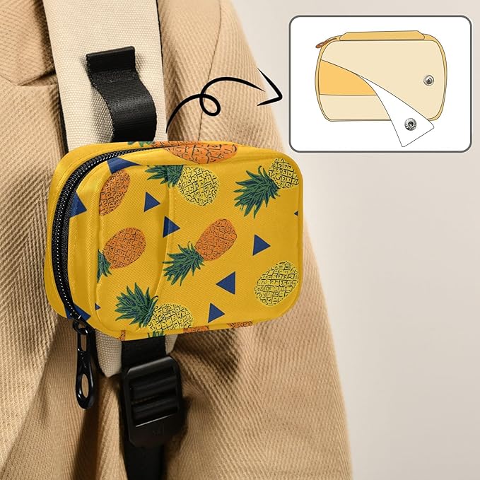 Cute Yellow Pineapples and Triangles Travel Pill Organizer Case Box Container Weekly Portable Vitamin Medicine Holder Storage Bag with Zipper Removable