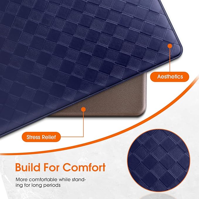 Kitchen Mats, 2PCS Kitchen Rugs, Cushioned Anti Fatigue Kitchen Mats for Floor, Non-Slip Standing Desk Mat, Waterproof Kitchen Rug Set for Kitchen, Floor, Office,17.3"×30"+17.3"×47",Blue