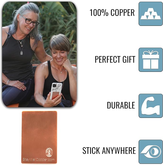StayWell Pure Copper Plate Accessory Badge, Tablet or Cell Phone Health and Wellness Accessory (Two Sizes to Choose From)
