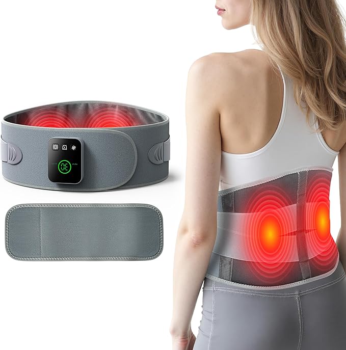 Cordless Heating Pad with Massager, 3 Heat Levels (113°F-152°F) & 3 Vibration Modes, 5000mAh Rechargeable Portable Back Heating Pad with 20/30/40 Min Timer, 57in Straps for Lower Back Pain Relief