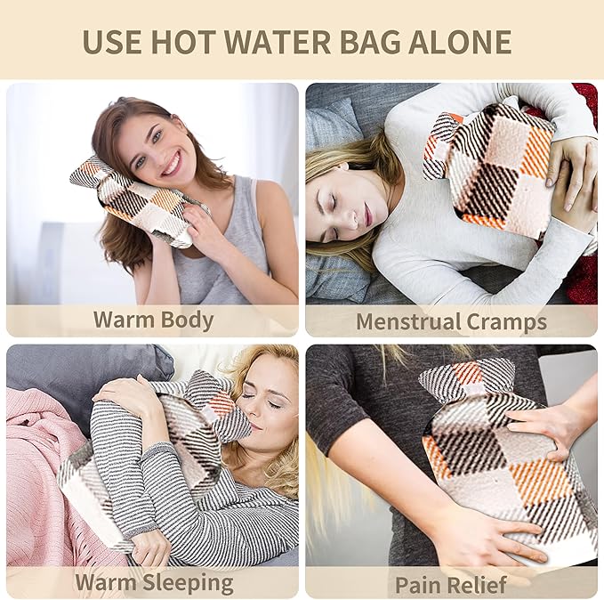 Hot Water Bottle wtih Cover, Hot Water Bag, 1L Rubber Warm Hot Water Bottles Pouch with 130cm Long Soft Waist Cover for Neck, Shoulder, Back, Hand, Legs and Period Pain Relief